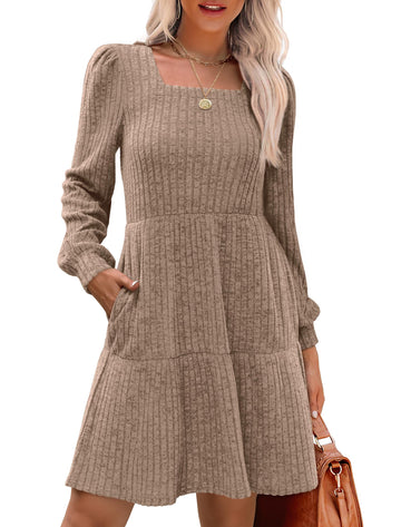 Women's Square Neck Ribbed Sweater Dress