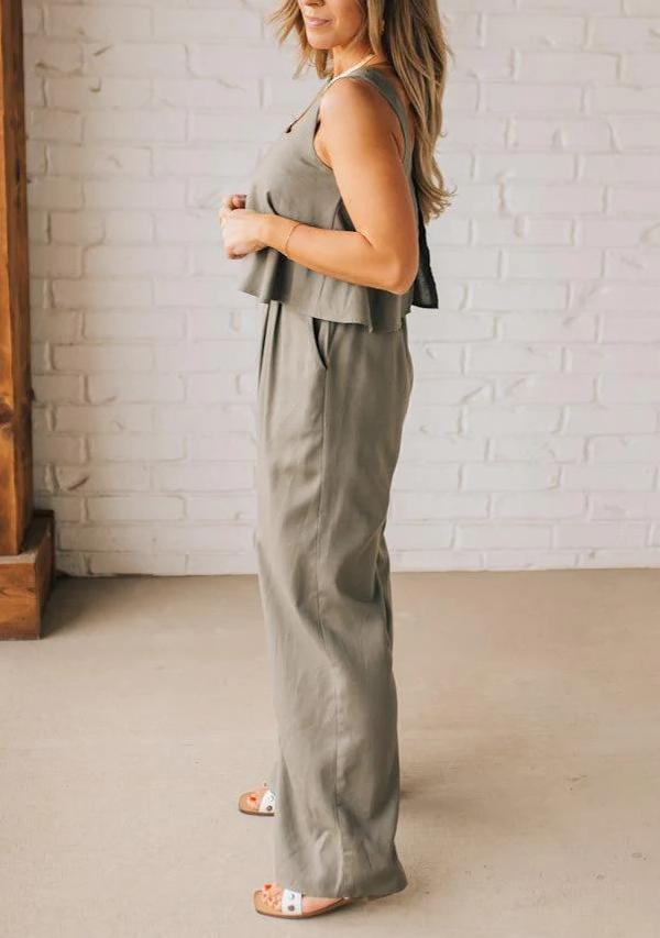 Women's Summer Square Neck Suspender Wide Leg Pant Set