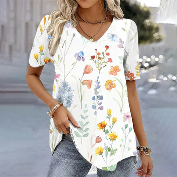 Women's Striped V-Neck Top with Short Sleeves and Soft Fabric