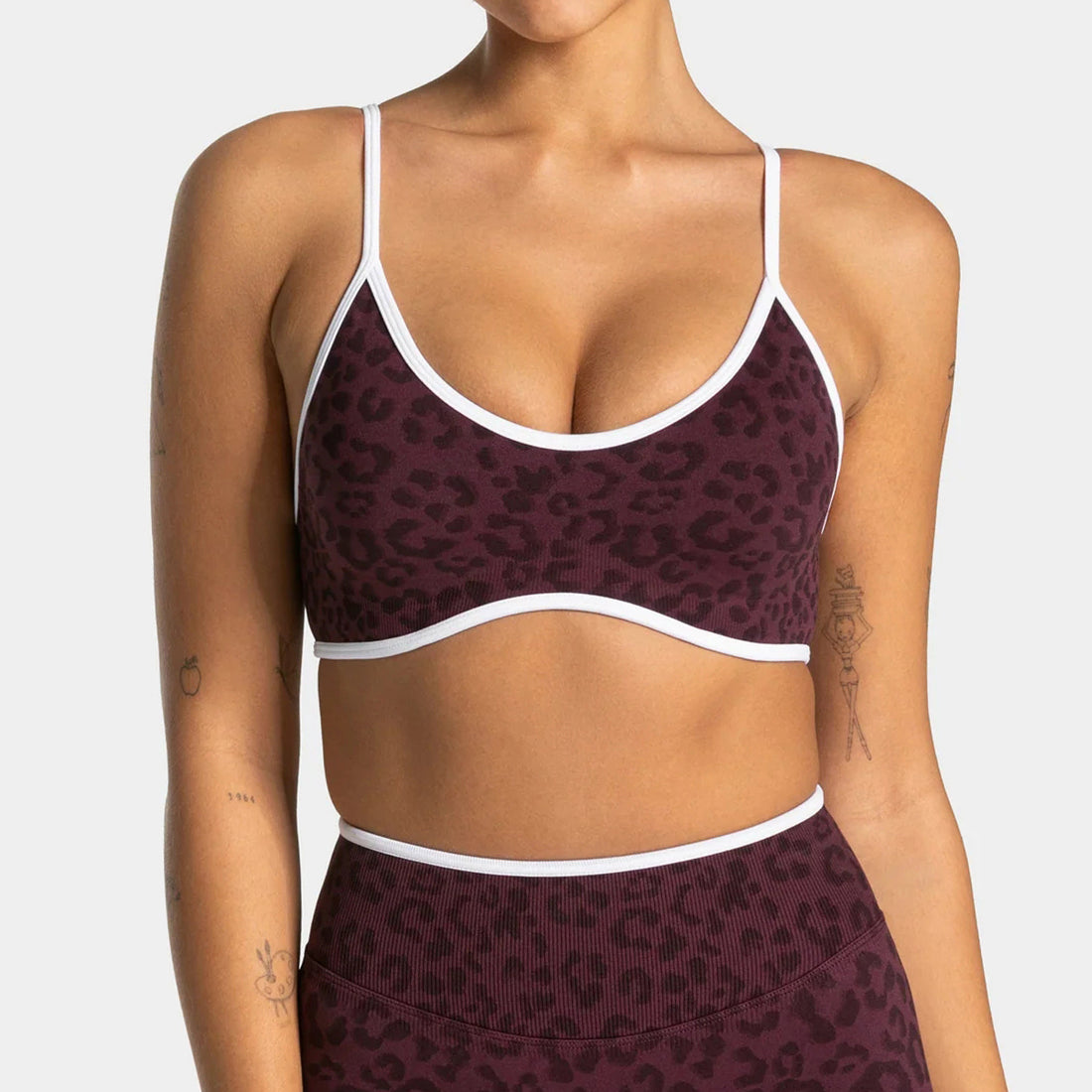 Leopard Print Sports Bra with White Contrast Trim