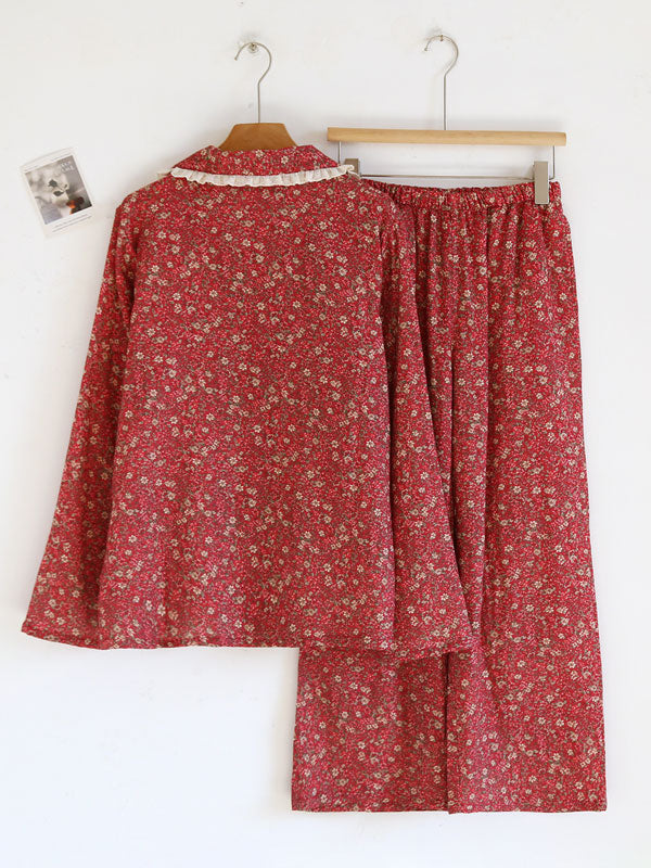 Vintage Floral Lace Trim Pajama Set
