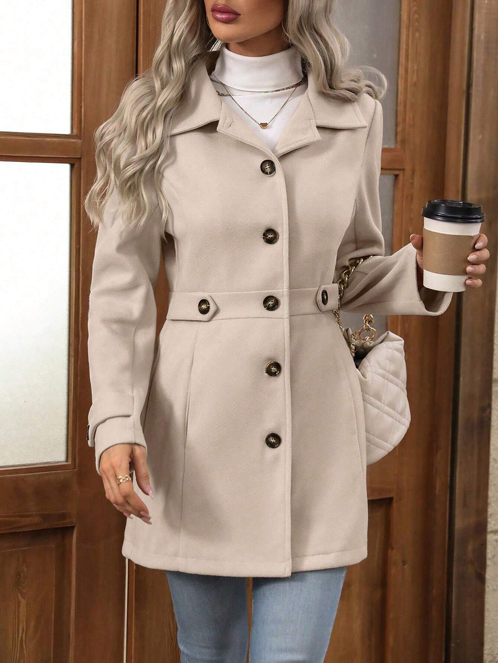 Women's Elegant Overcoat Notched Shawl Collar Single Breasted Outerwear Winter Long Coat