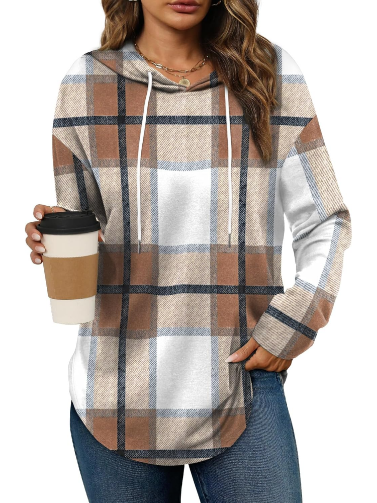 Women's Long Sleeve Plaid Oversized Hoodies