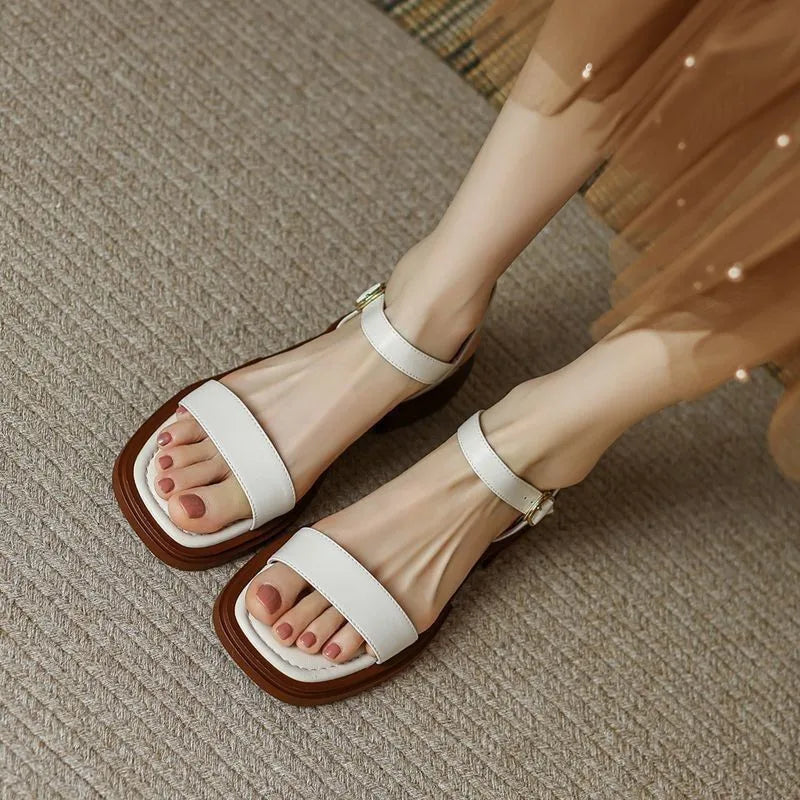 Women's Slip-On Sandals with Buckle Detail and Easy Fit