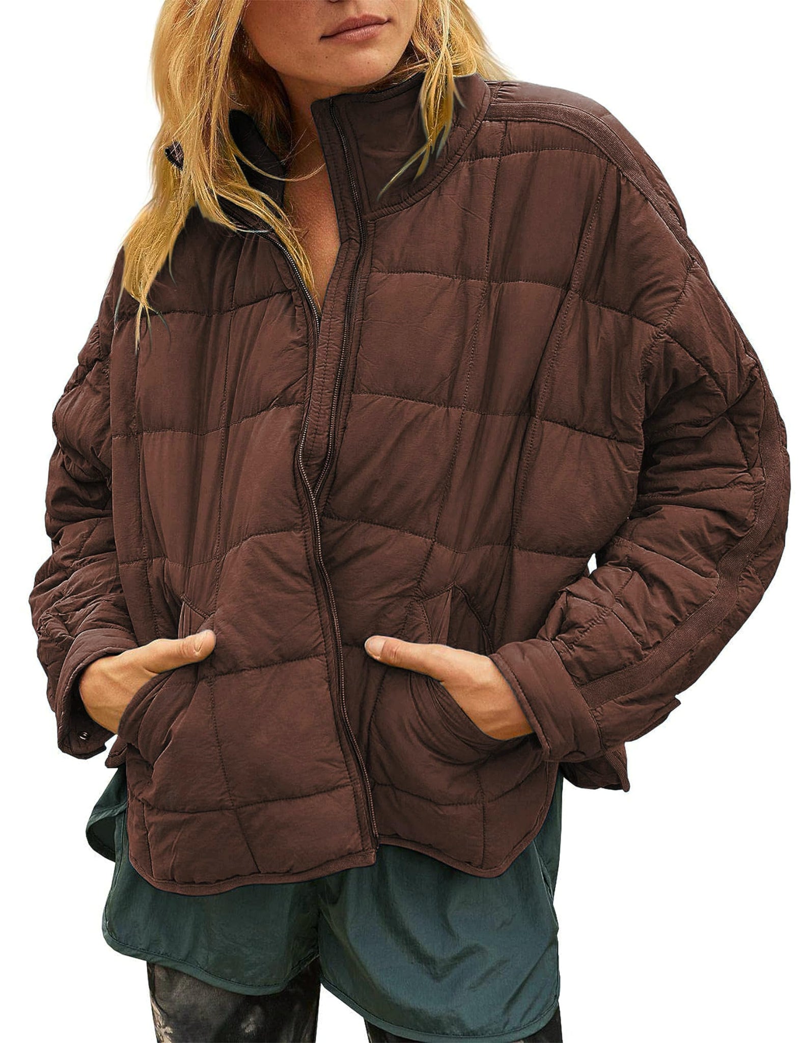 Womens Quilted Puffer Jackets Lightweight Zip up Short Winter Coat with Pockets