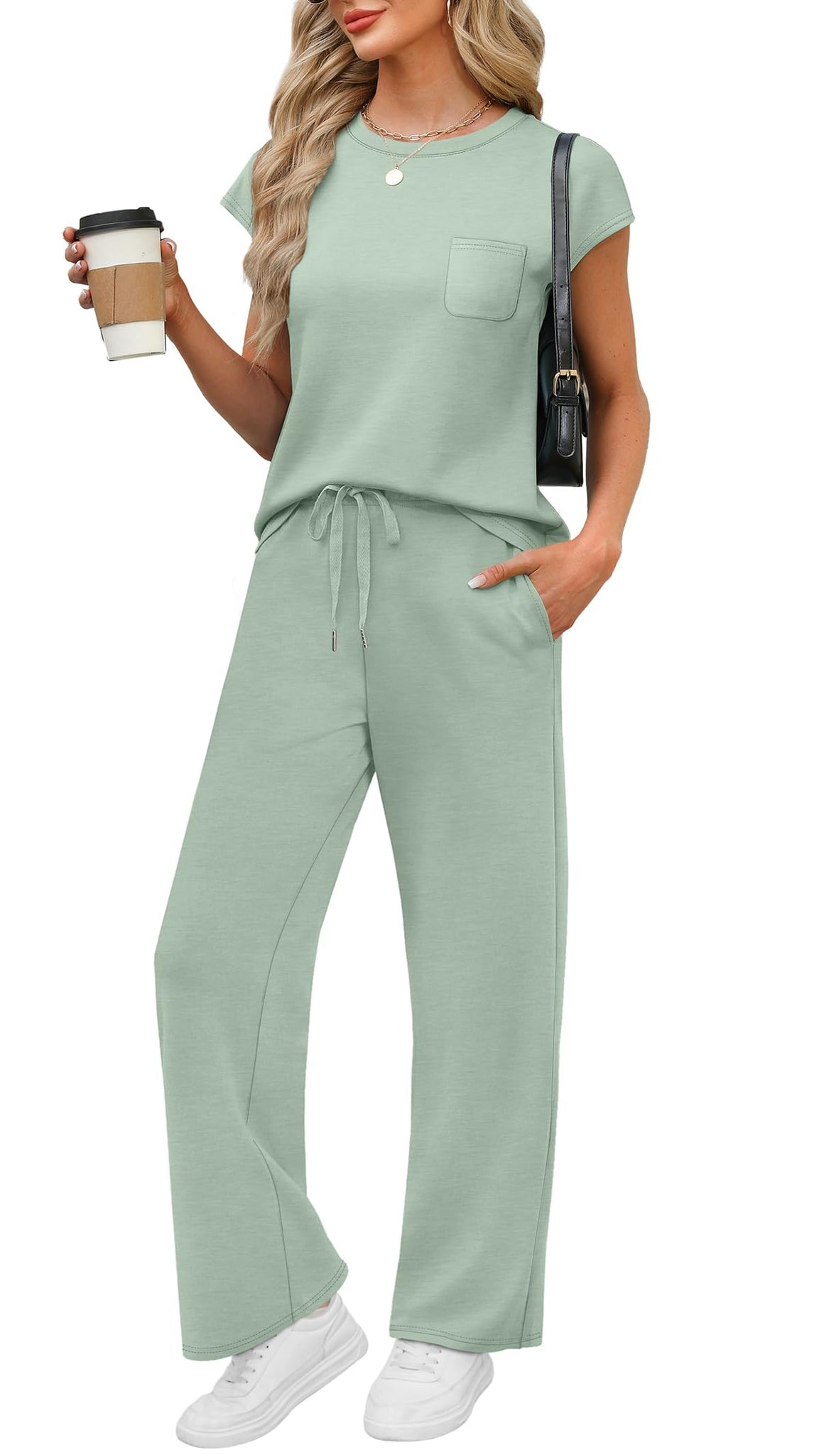 Women Casual Summer Travel Vacation Outfits Cap Sleeve Lounge Set