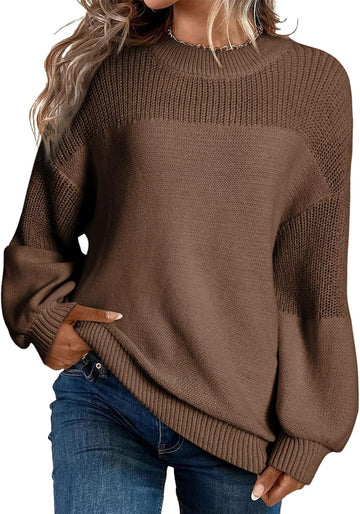 Women's Casual Long Sleeve Sweaters Loose Crewneck Knit Solid Pullover Sweater