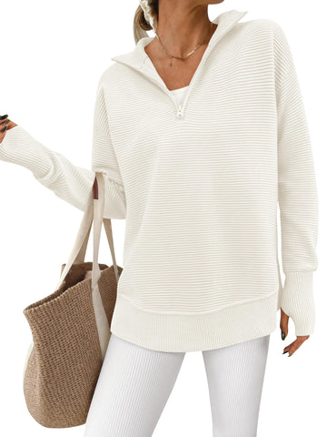 Women's Half Zip Oversized Ribbed Knit Pullover Sweater