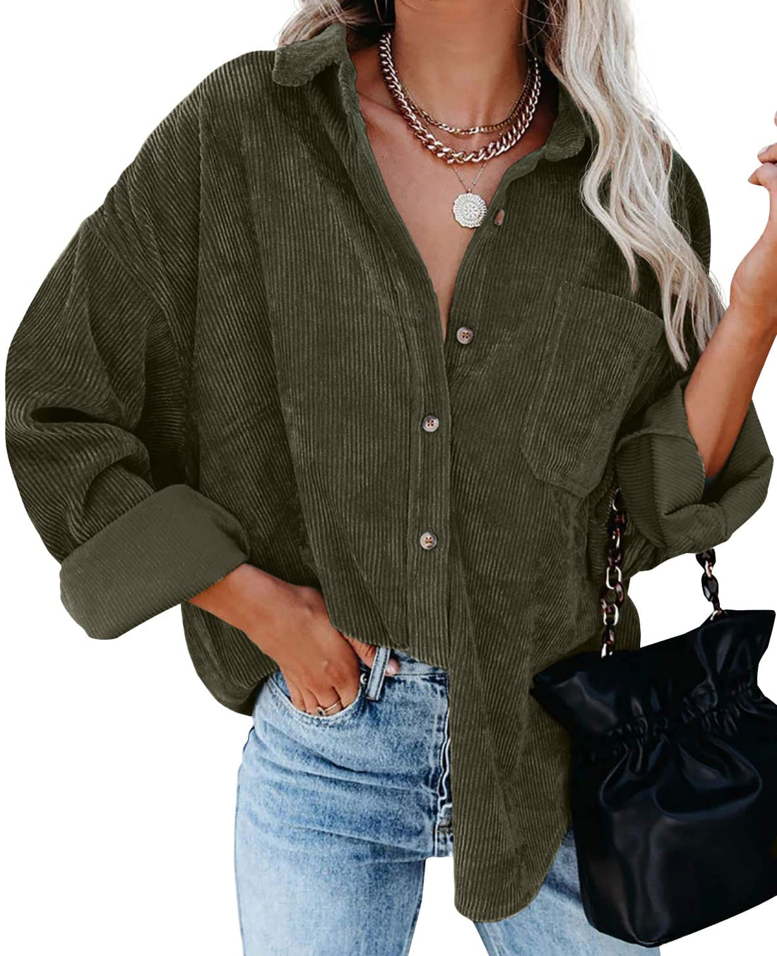 Oversized Long Sleeve Corduroy Button Down Shirt