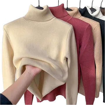 Women Fleece Thick Knitted Turtle Neck Sweater