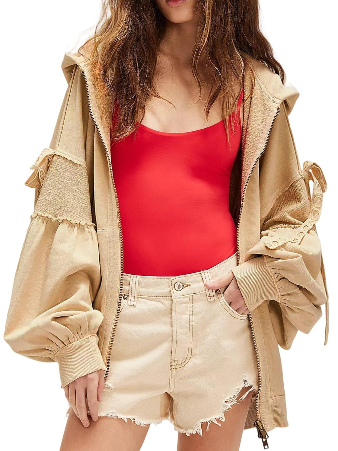 Women's Zip Up Hoodies with Pockets Stylish Bow Tie Long Sleeve Sweatshirt Jackets