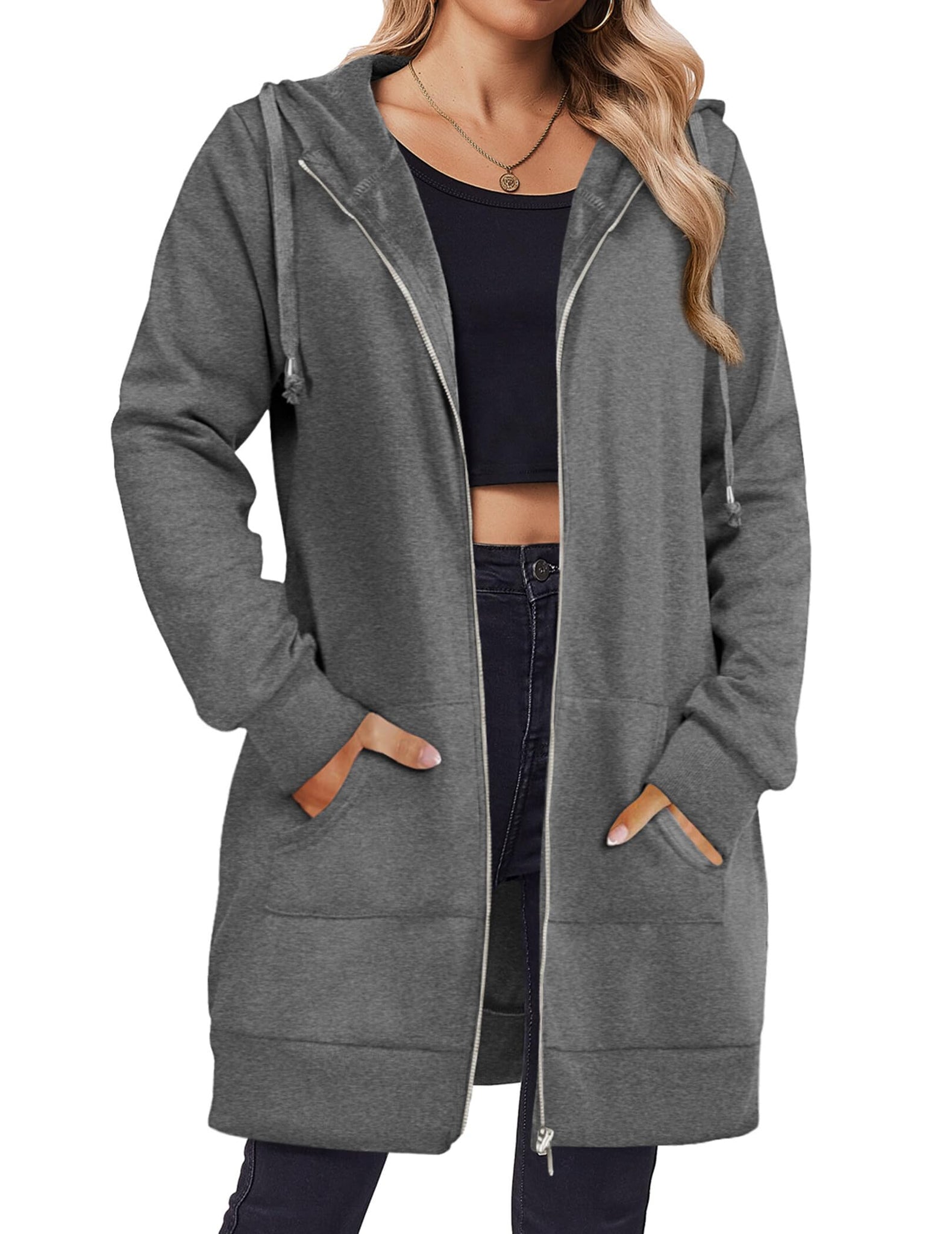 Womens Oversized Zip Up Hoodies Long Sleeve Sweatshirt Fleece Jacket