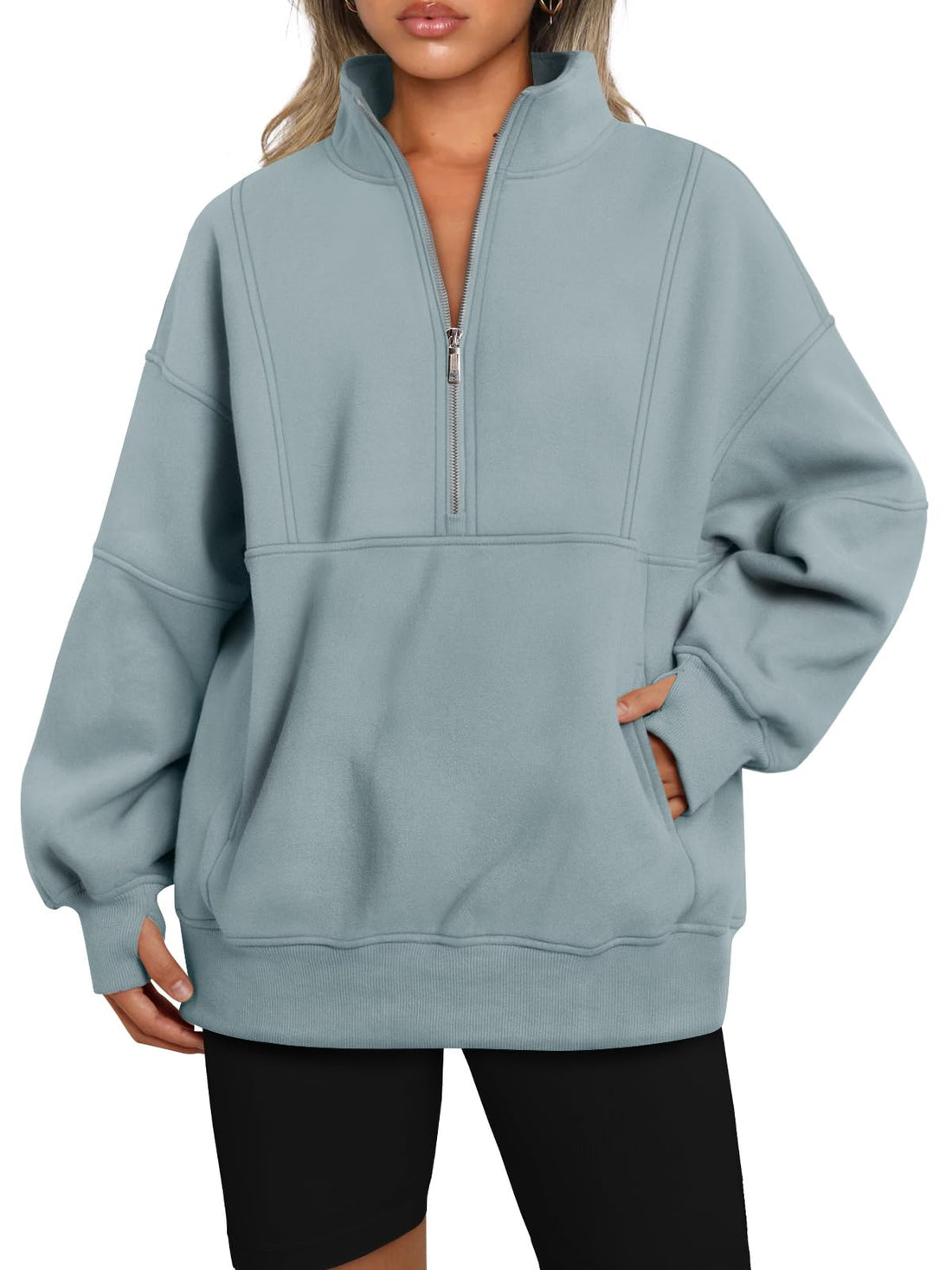 Women's Half Zip Oversized Sweatshirts with Pockets