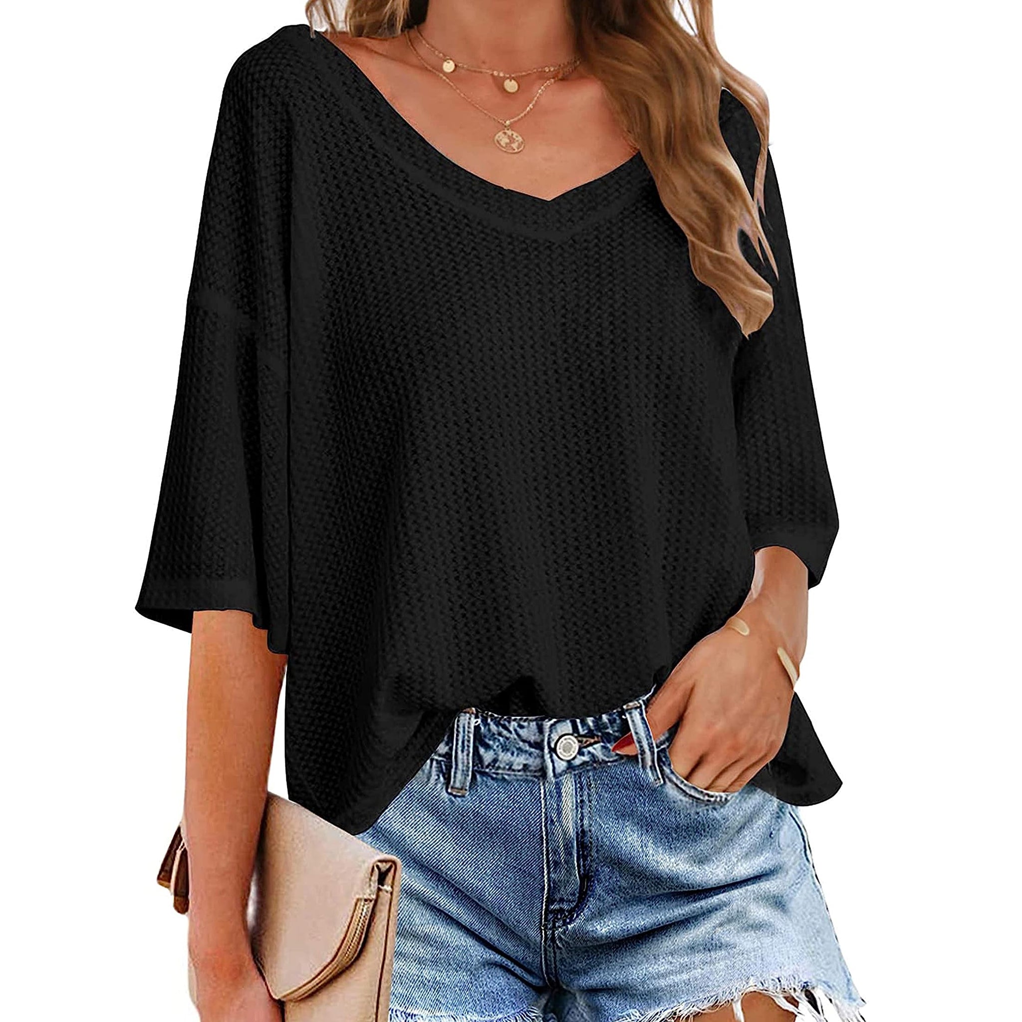Women's V Neck Batwing Half Sleeve Shirts
