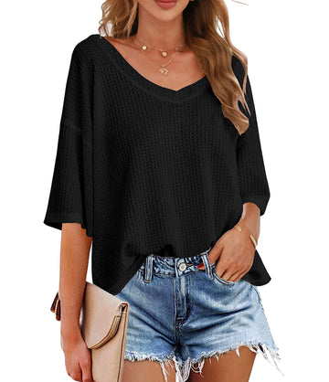 Women's V Neck Batwing Half Sleeve Shirts