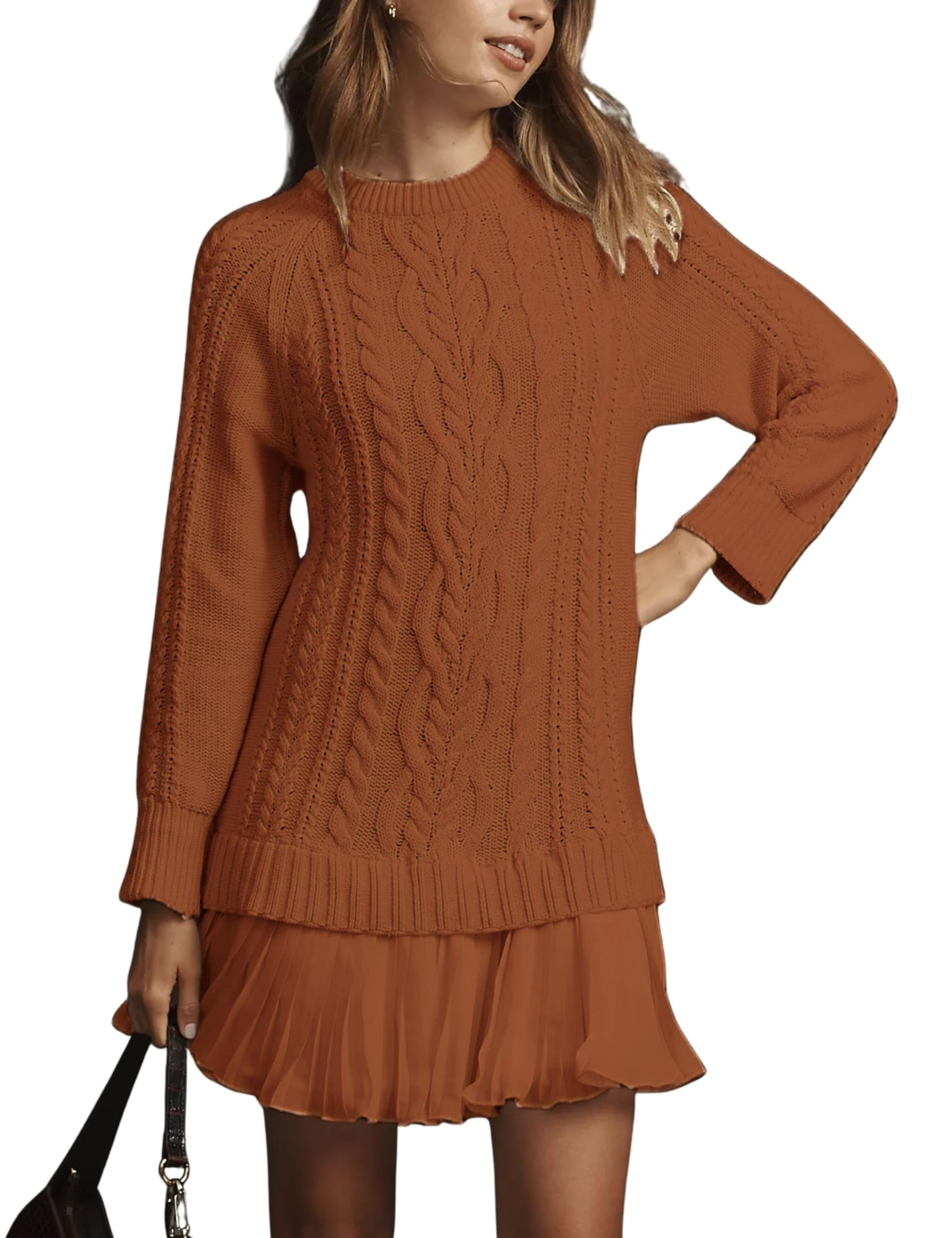 Women Crewneck Cable Knit Sweater Mini Dress Women Crewneck Cable Knit Sweater Mini Dress