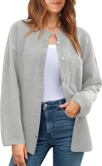 Womens Oversized Button Down Fall Sweater Jackets Casual Long Sleeve Knit Shirts