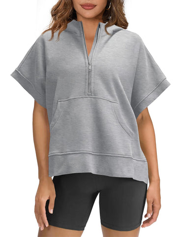 Women's Oversized Half Zip Short Sleeve Hoodie