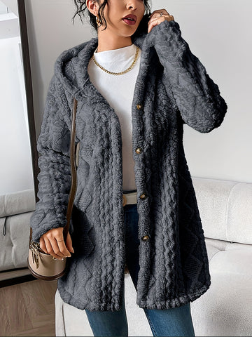 Womens Fuzzy Fleece Button Down Jacket Hooded Open Front Cardigan Sweater