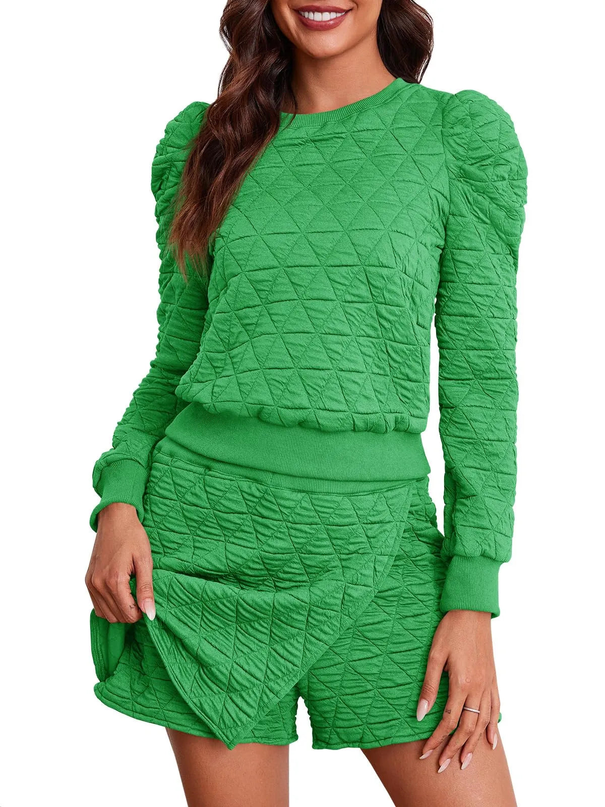 Women's Argyle Sweatshirts And Wrap Skorts Casual Set