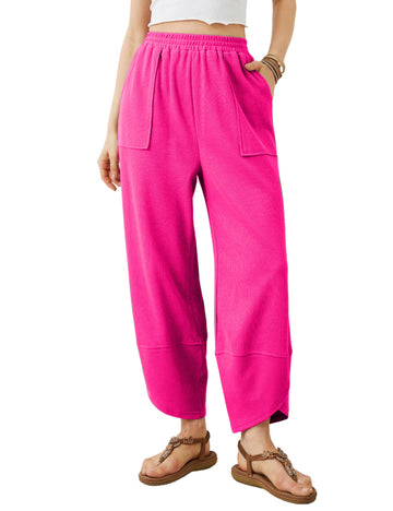 Womens Baggy Wide Leg Pants Casual Elastic Waisted Palazzo Harem Pants with Pockets
