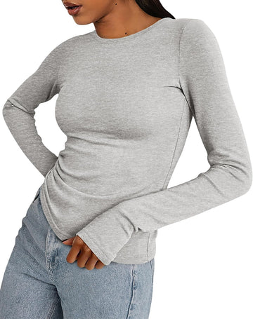 Womens Long Sleeve Shirts Stretchy Slim Fit Going Out Top with Thumb Holes