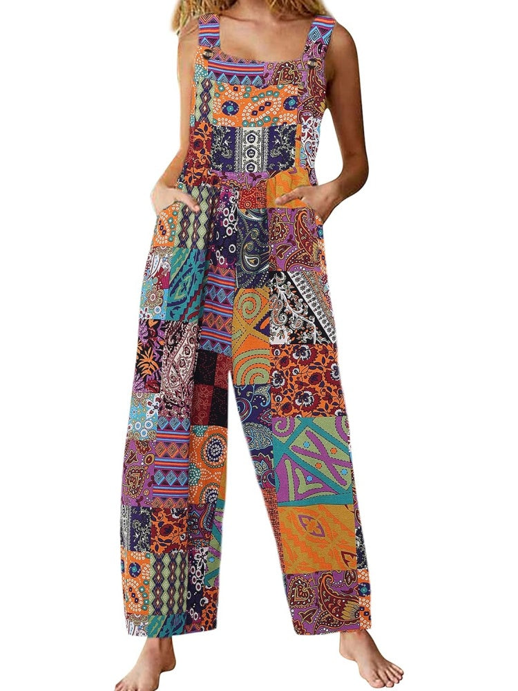 Women's Patchwork Dual Pocket Jumpsuit