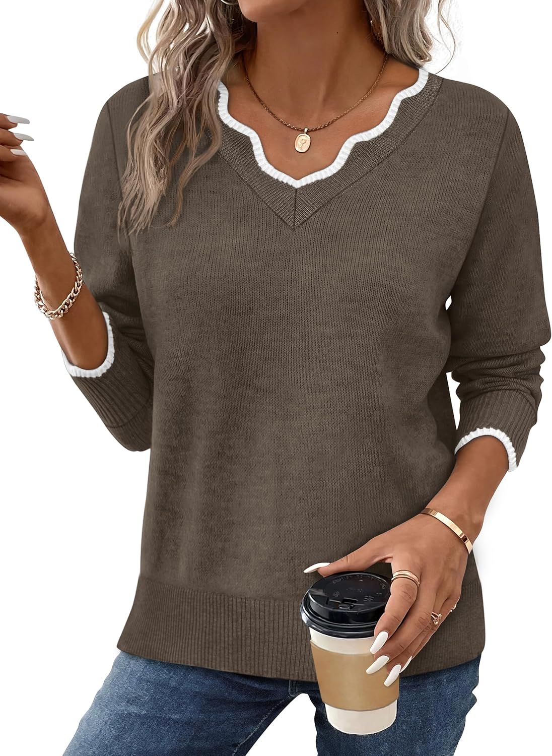 Womens Cozy Lightweight V Neck Sweaters Pullover