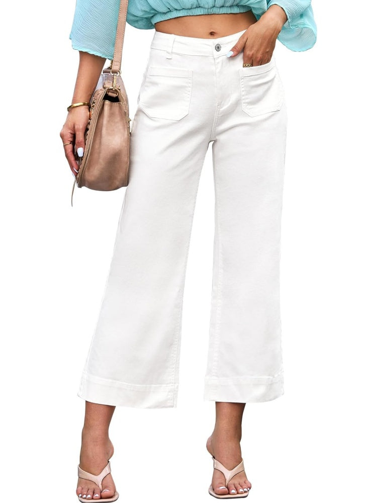 Women's Stretchy Wide Leg Jeans with Patch Pockets