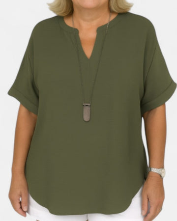 Women's Summer V-neck Curved Hem Short Sleeve Shirt