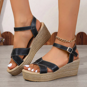 Women's Wedge Sandals with Adjustable Strap and Cushioned Insole