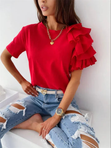 Women's Top with Ruffle Sleeves and Unique Design