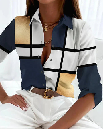 Women's Printed Blouse with Short Sleeves and Relaxed Fit