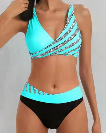 Women's Printed Bikini Set with Adjustable Straps and Removable Pads