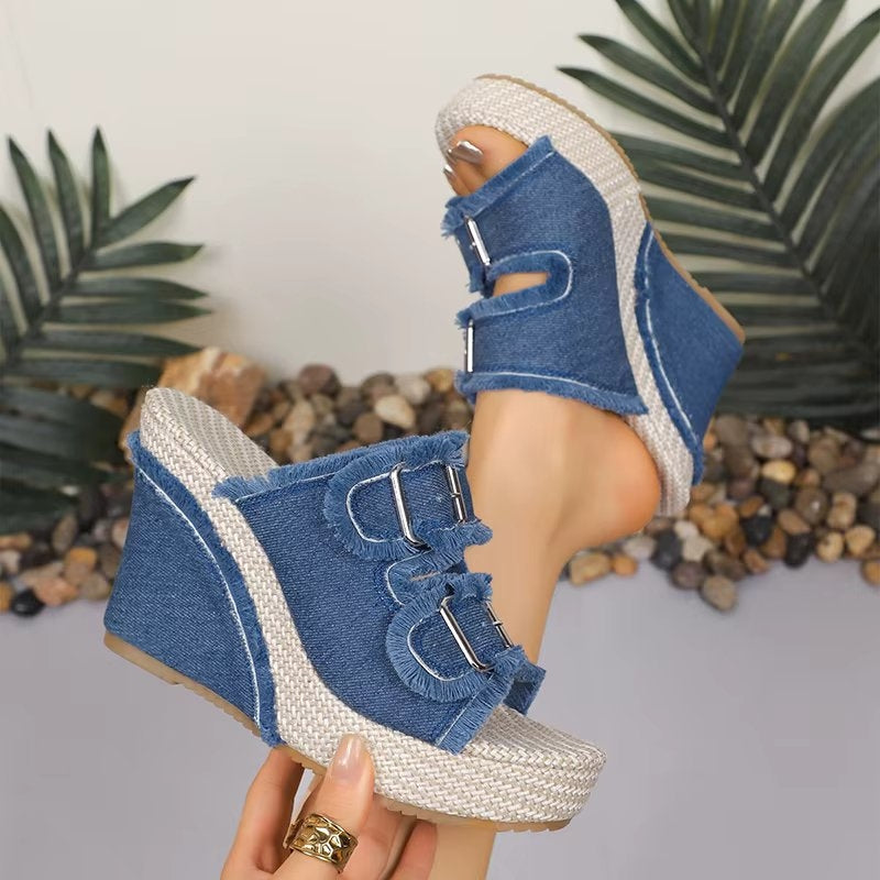 Women's Adjustable Buckle Wedge Sandals with Supportive Design and Versatile Style