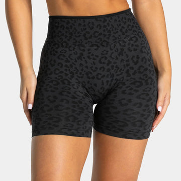 High Waisted Leopard Print Biker Shorts with Contrast Trim