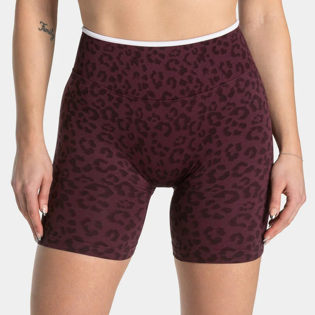High Waisted Leopard Print Biker Shorts with Contrast Trim