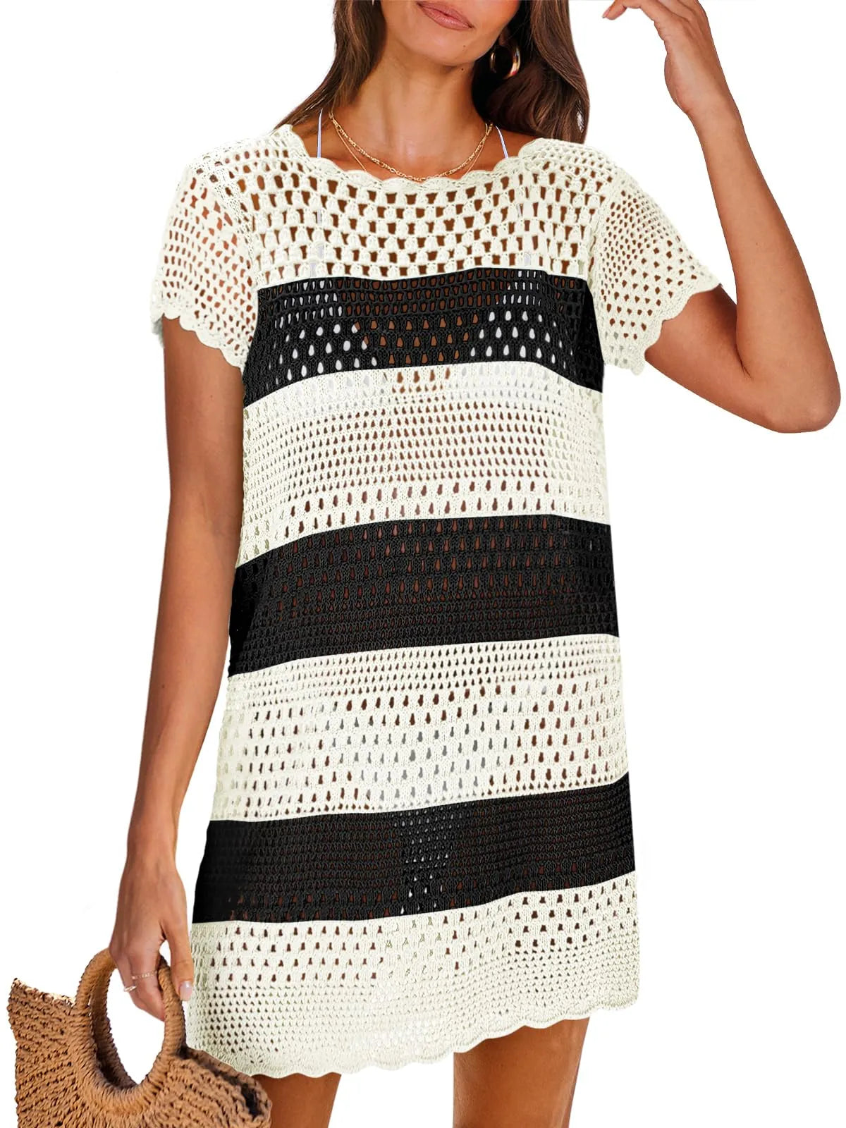 Women’s Crochet Bathing Suit Swimwear Mesh Knit Beach Dress