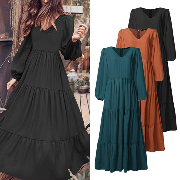 Women’s Long Sleeve A-Line Maxi Dress – Elegant High Waist Fall Outfit for Autumn