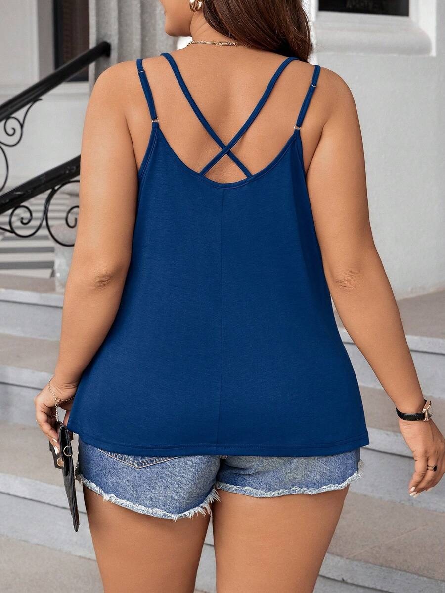 Button‑Front Swing Tank Top with Double Spaghetti Straps and Flared Hem