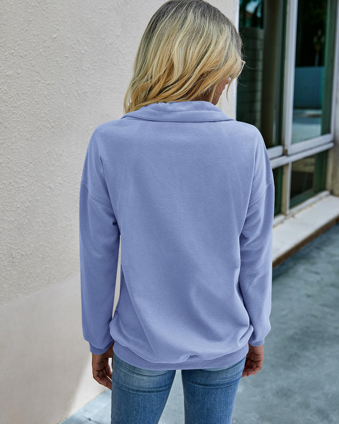 Women's Casual Long Sleeve Lapel Zipper Sweatshirt Drawstring Loose Pullover Tops