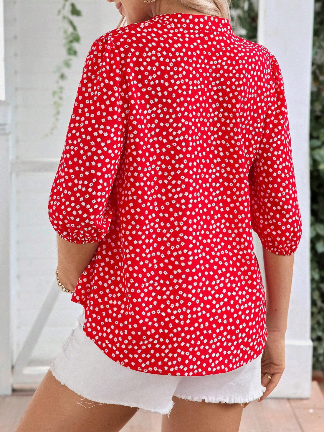 Women's Floral Print Half Sleeve Button Down Shirt Blouse