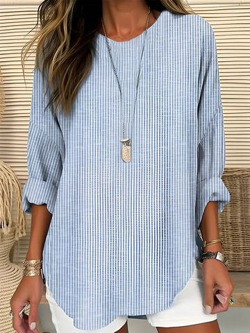 Women's Striped Blouse with Short Sleeves and Breathable Fabric
