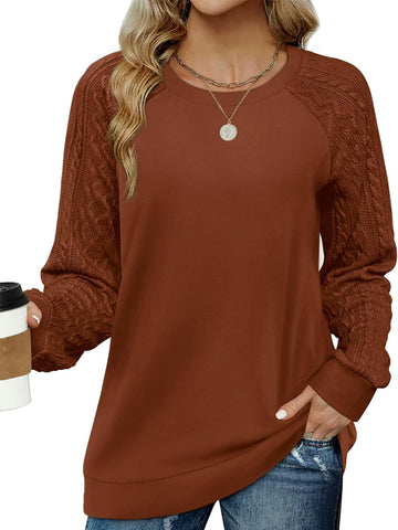 Women's Crewneck Cable Knit Long Sleeve Sweaters Lightweight Tops