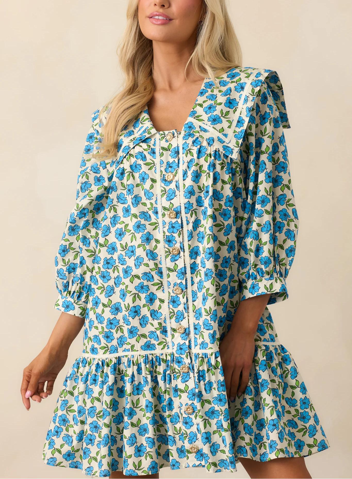 Women's Lapel Button Front Floral Mini Dress
