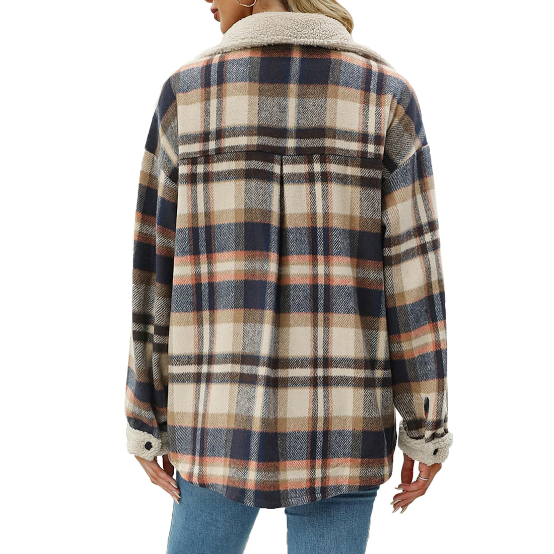 Women's Fleece Flannel Button Down Plaid Shacket Jacket
