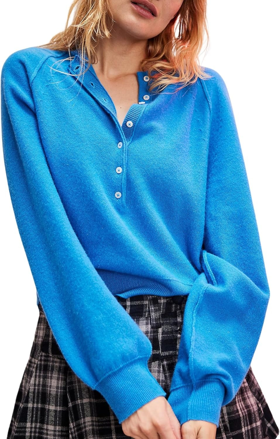 Women's Casual Henley Neck Long Sleeve Knit Button Sweater