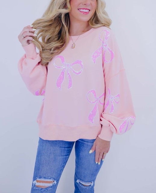 Women's Bows Sequin Oversized Sweatshirt