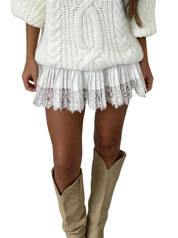 Women's Low Waist Lace Mini Pleated Skirts