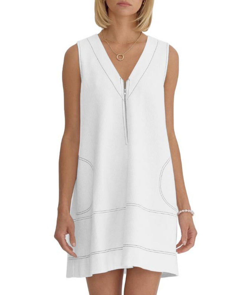 Women's Half Zip Sleeveless Color Block Dress with Pockets